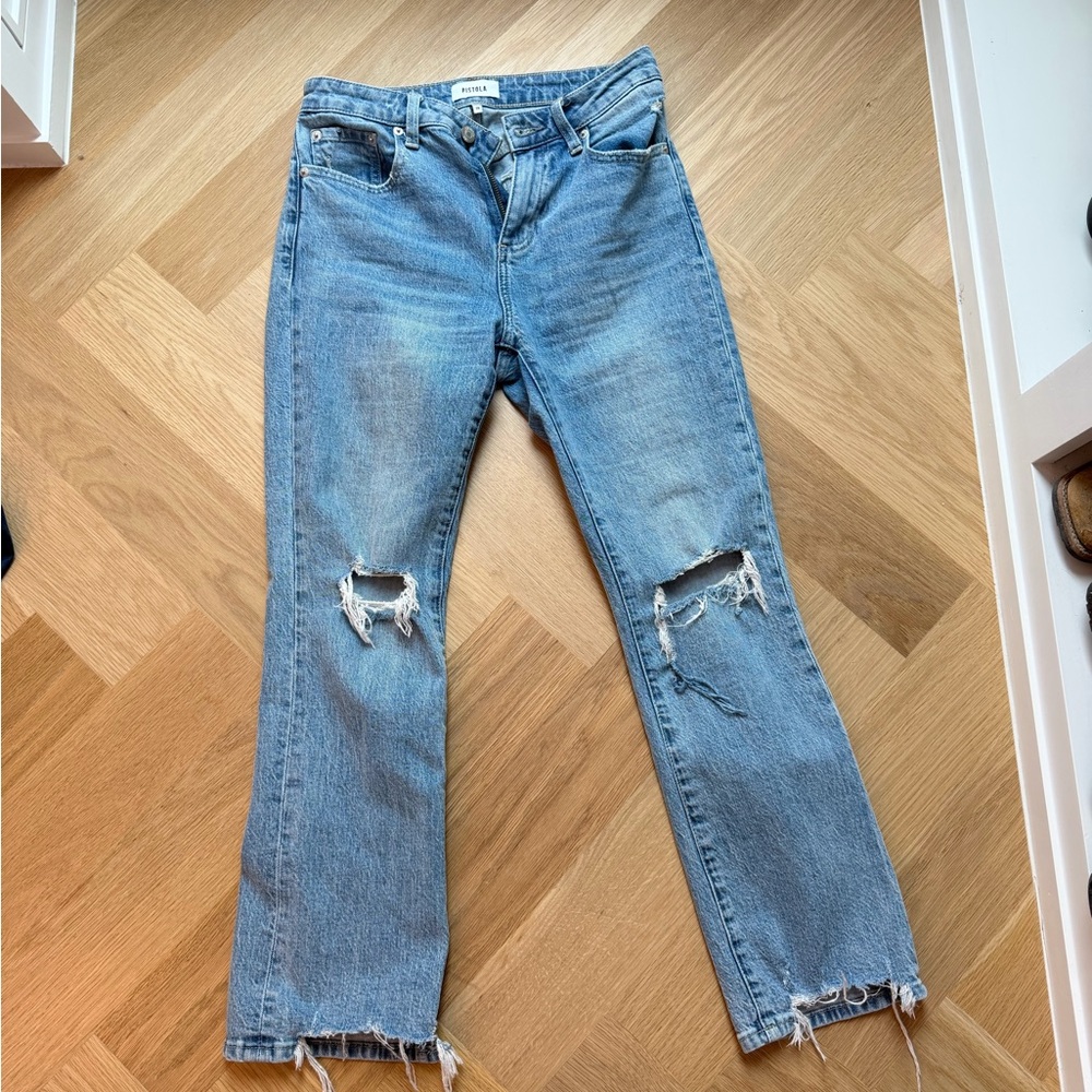 Pistola Light Blue Distressed Straight Leg Jeans